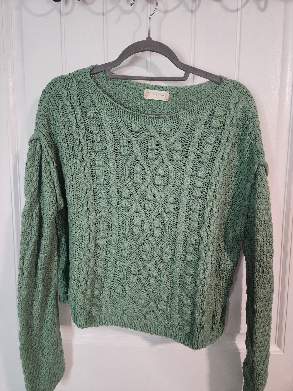 Altar'd State Mint Green Cable Knit Crewneck Sweater